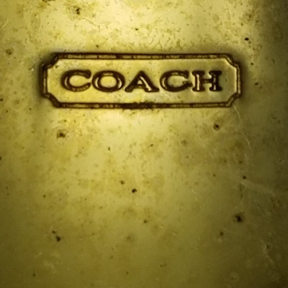 Coach‎ Signature C Logo Round Belt Buckle Gold Tone Black Cream Vintage